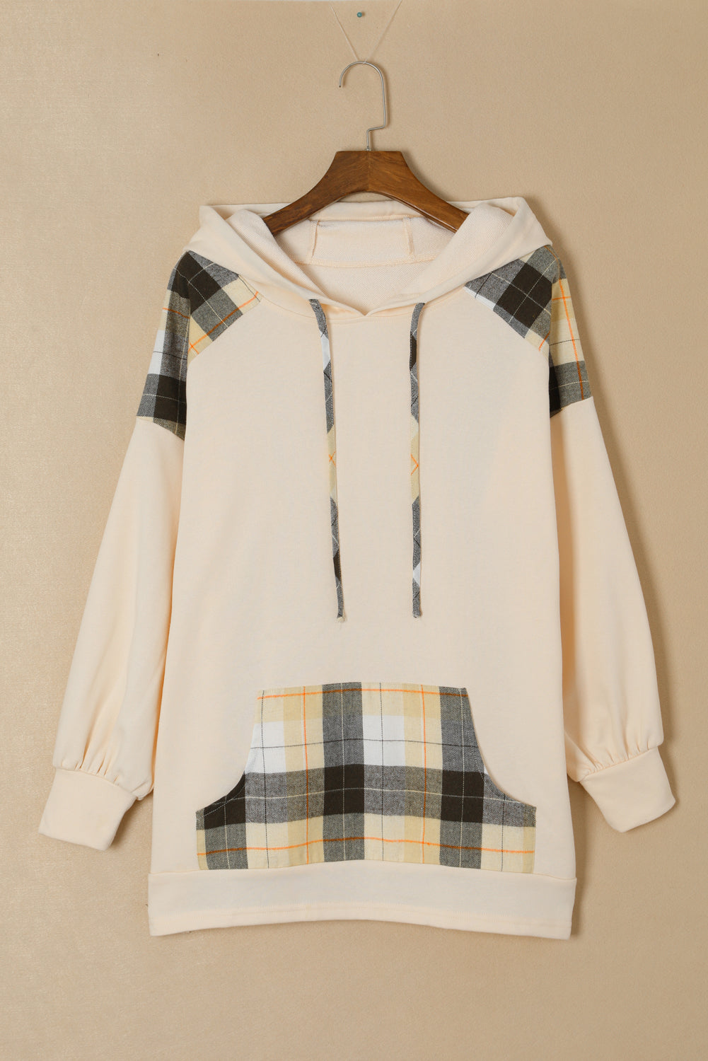 Maxct &Drawstring Plaid Long Sleeve Hoodie