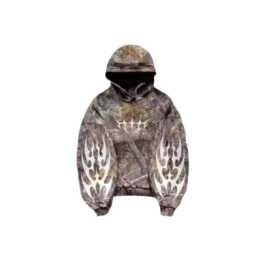 Maxct Camouflage Hooded Coat Sweater Loose New Printed Men's and Women's Pullover Street Fashion Y2K Retro