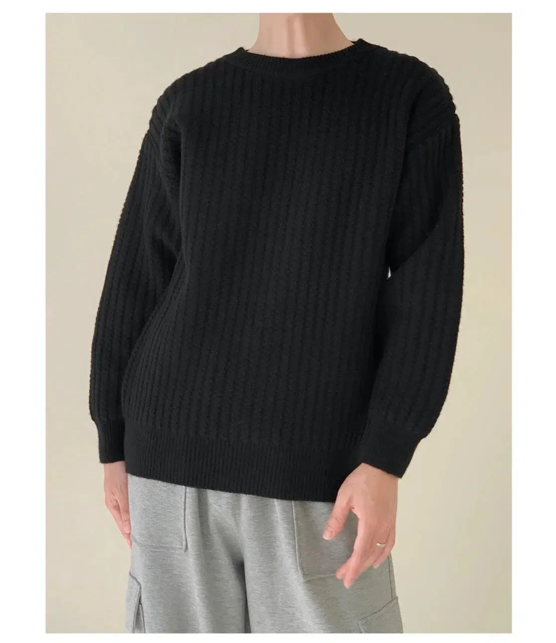 Maxct Solid Color Crew Neck Sweater