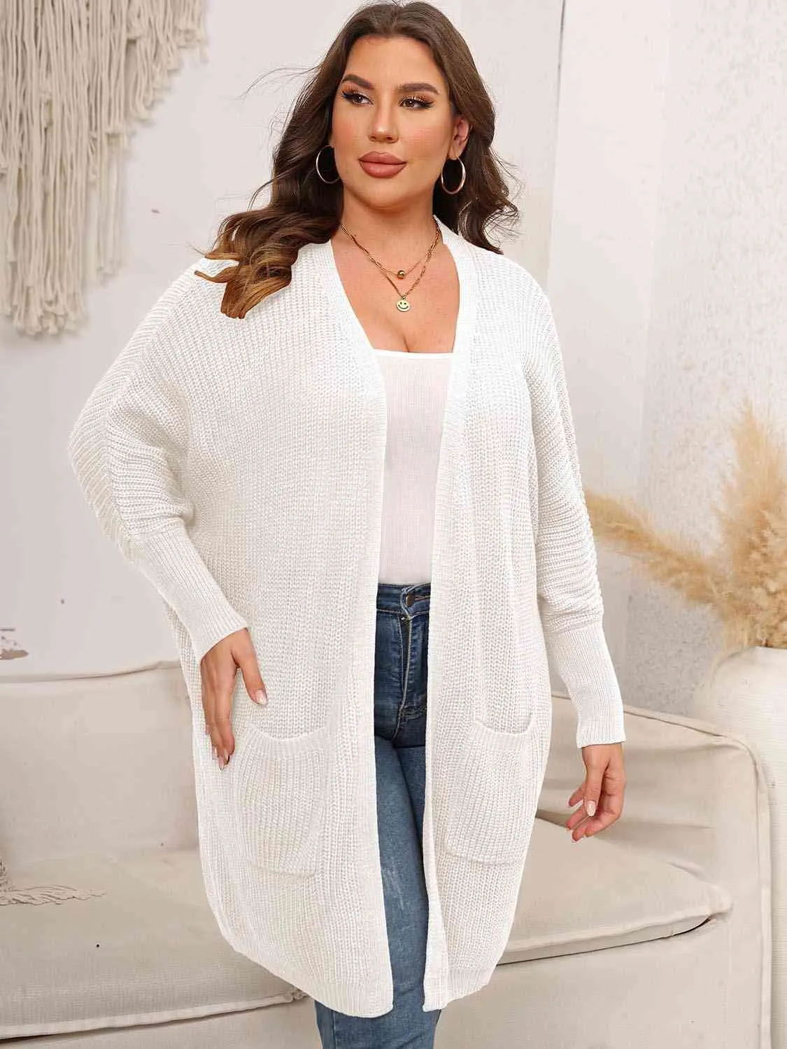 Maxct &Plus Size Open Front Cardigan With Pockets