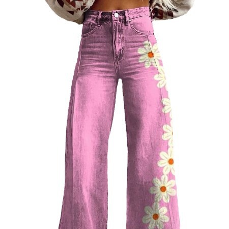 Maxct fall fits plus Size Women's Casual Pants Thin Imitation Jeans Wide Leg 3D Trendy Women's Pants