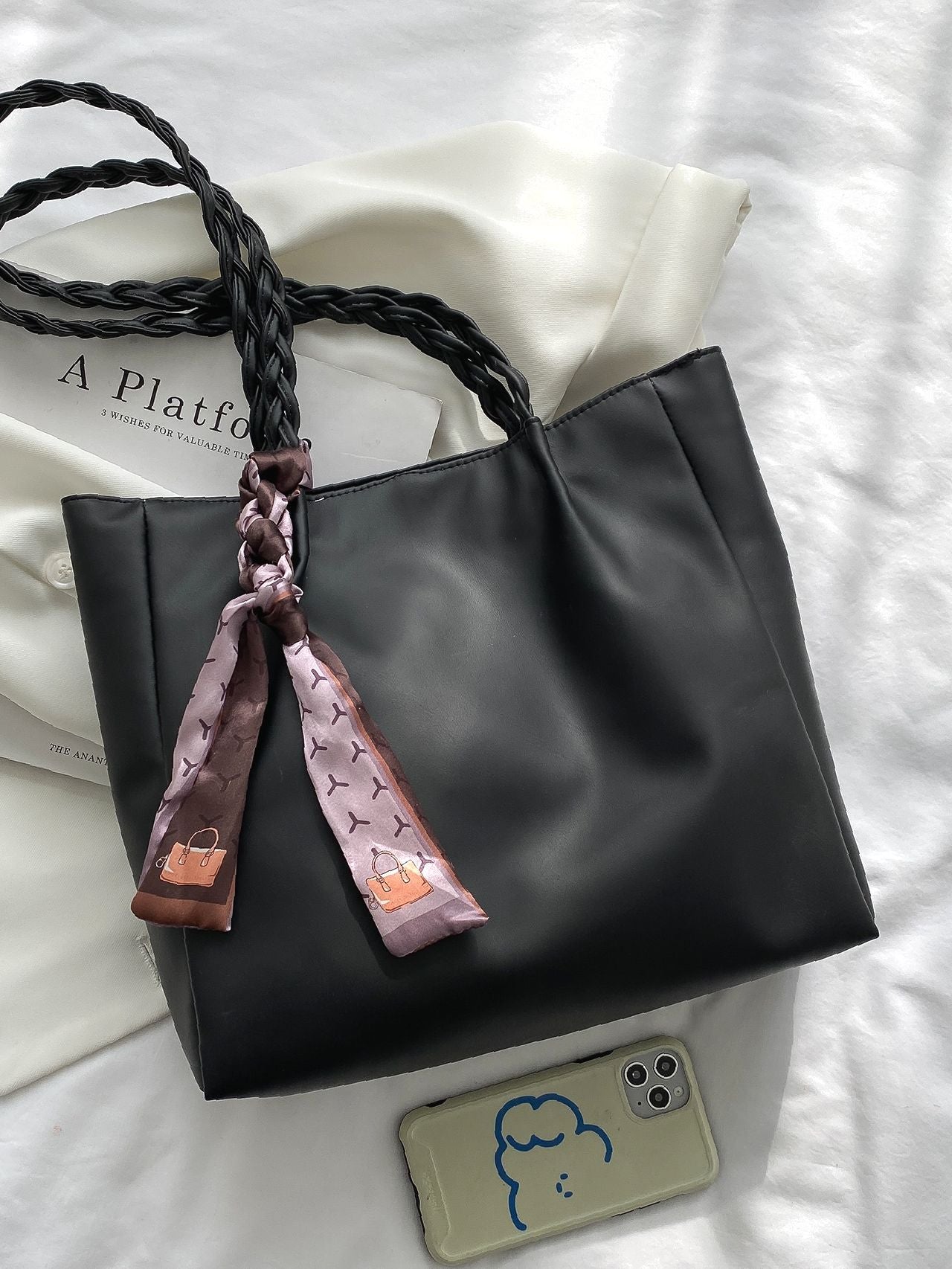 Maxct - Twilly Scarf Decor Shoulder Tote Bag  - Women Tote Bags