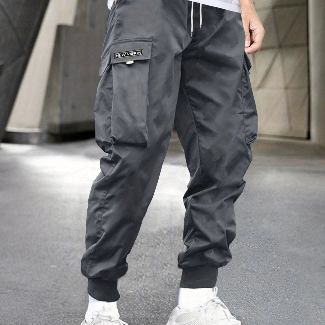 Maxct Men's Letter Graphic Drawstring Waist Cargo Pants With Flap Pockets - Image 7
