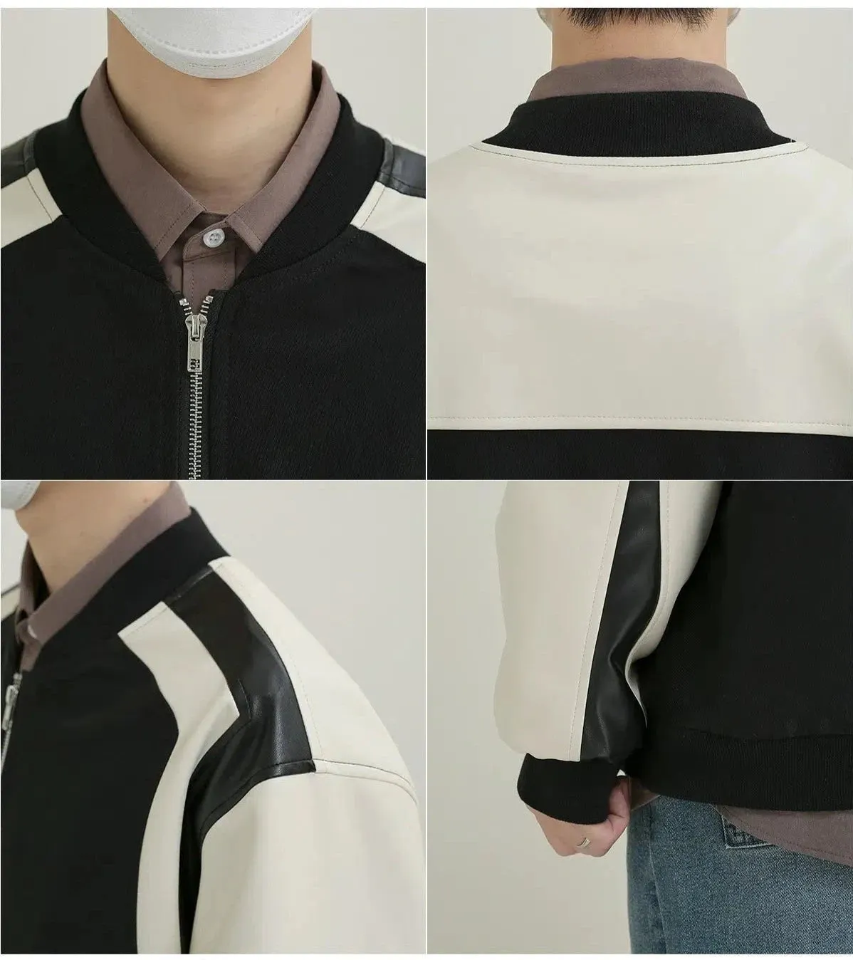 Maxct PU Leather Baseball Collar Jacket