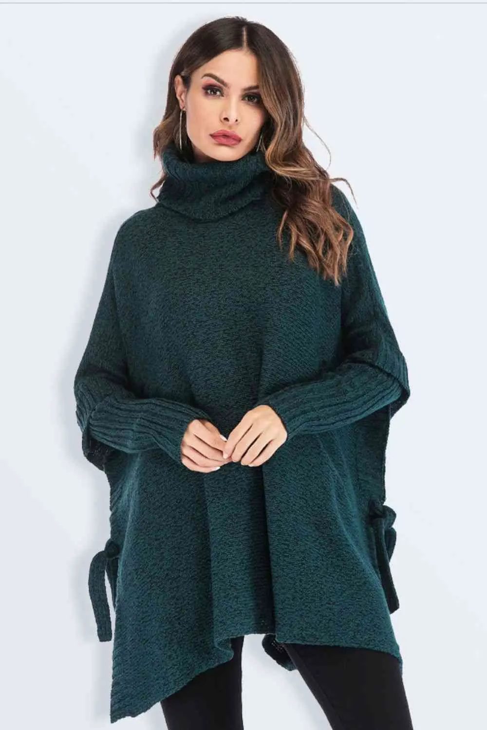 Maxct &Tied Turtleneck Asymmetrical Hem Sweater