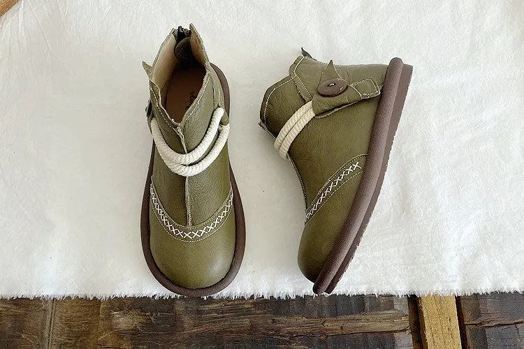 Maxct Women Round Toe Leather Warm Waterproof Short Boots - Image 2