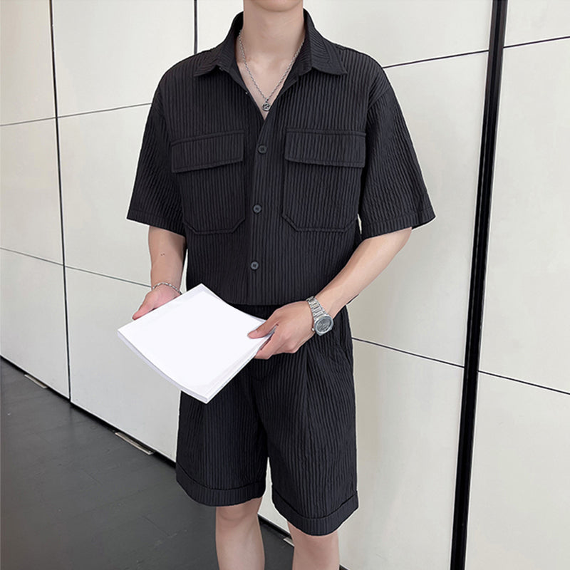 Maxct Pleated Simple Shirt and Shorts Set