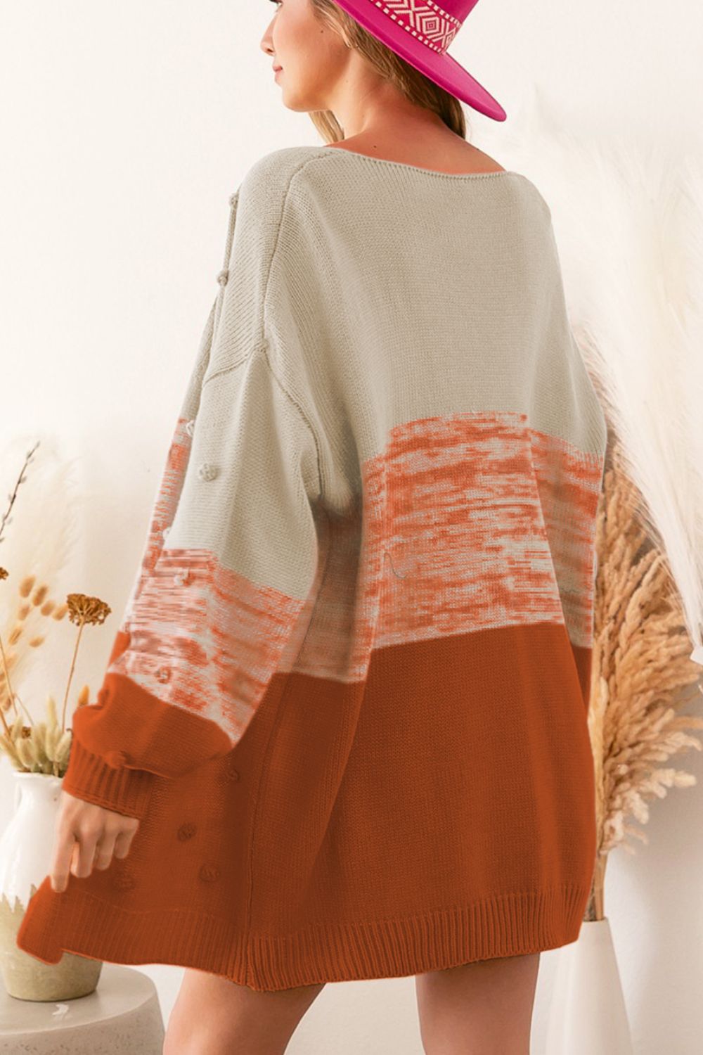 Maxct &Pompom Color Block Open Front Cardigan