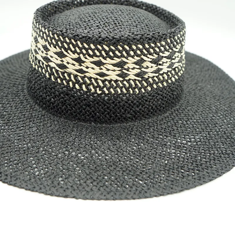 Straw Hat Japanese Style Black Brown Panama Women's Beach Big Brim