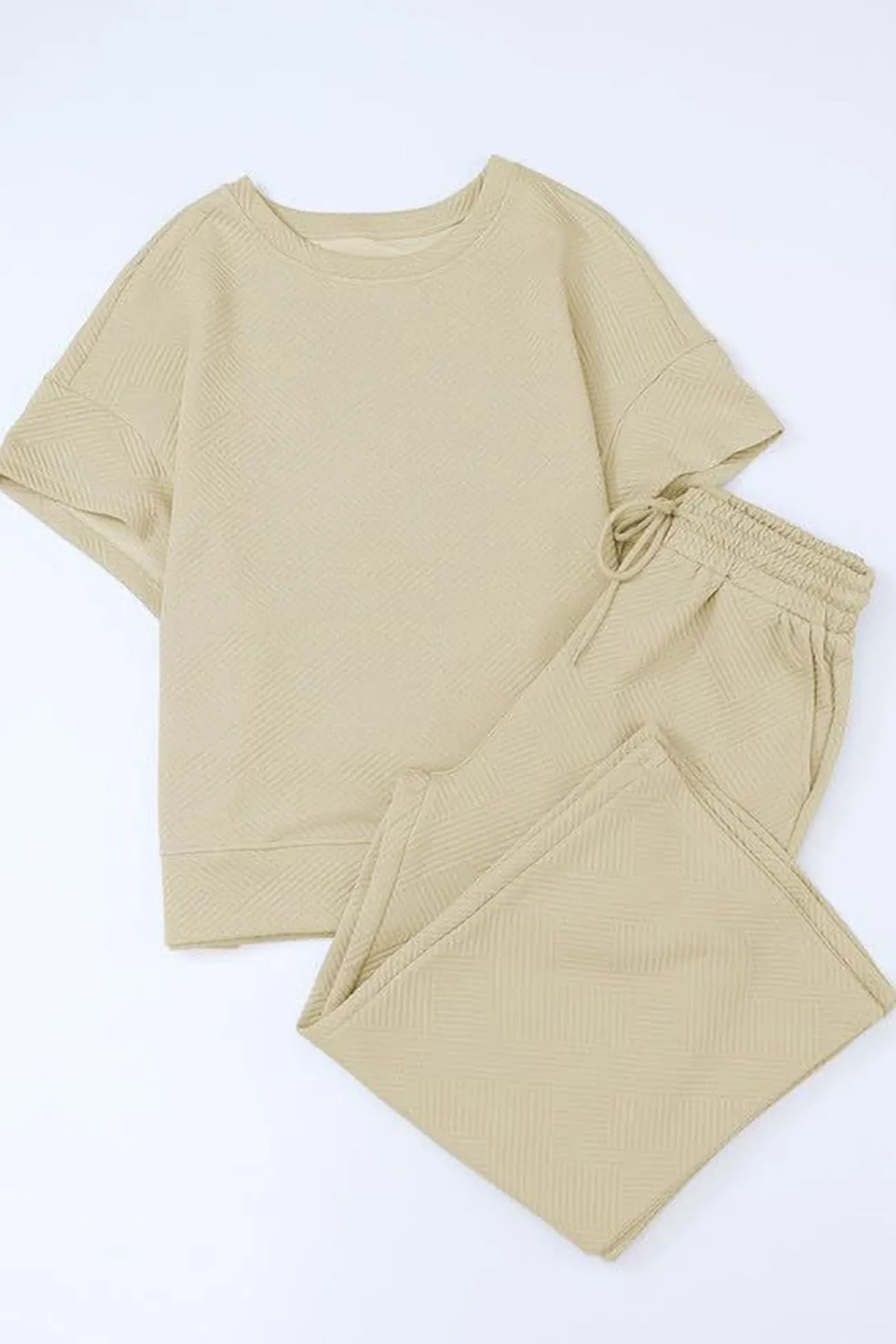 Maxct Solid Textured T-shirt Long Pants Set