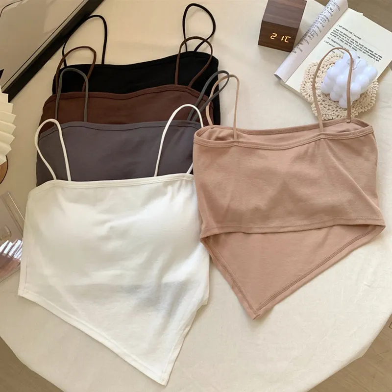 Maxct Camisoles for Women Solid Color Padded Base Shirt Sexy T Shirt Sleeveless Tank Top Pullover Crop Top
