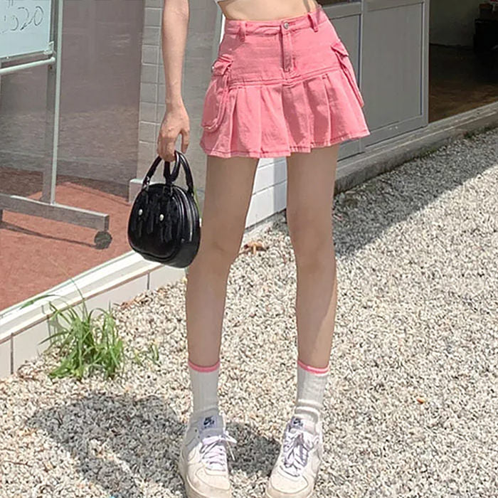 Pink Denim Cargo Mini Skirt Maxct