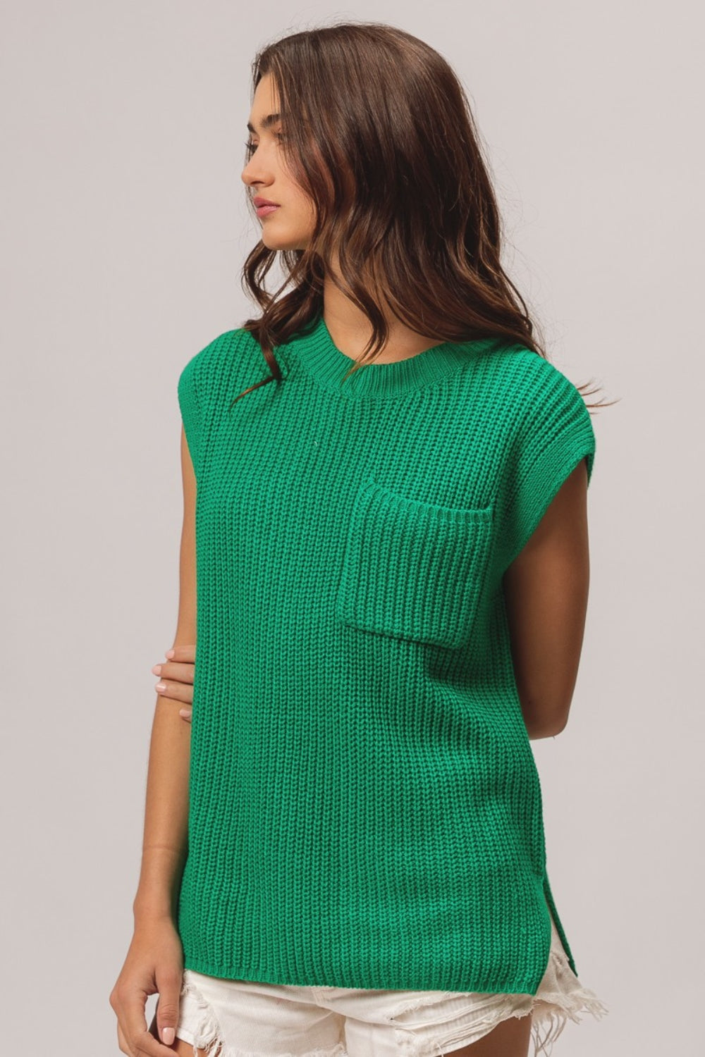 Maxct &BiBi Patch Pocket Cap Sleeve Sweater Top