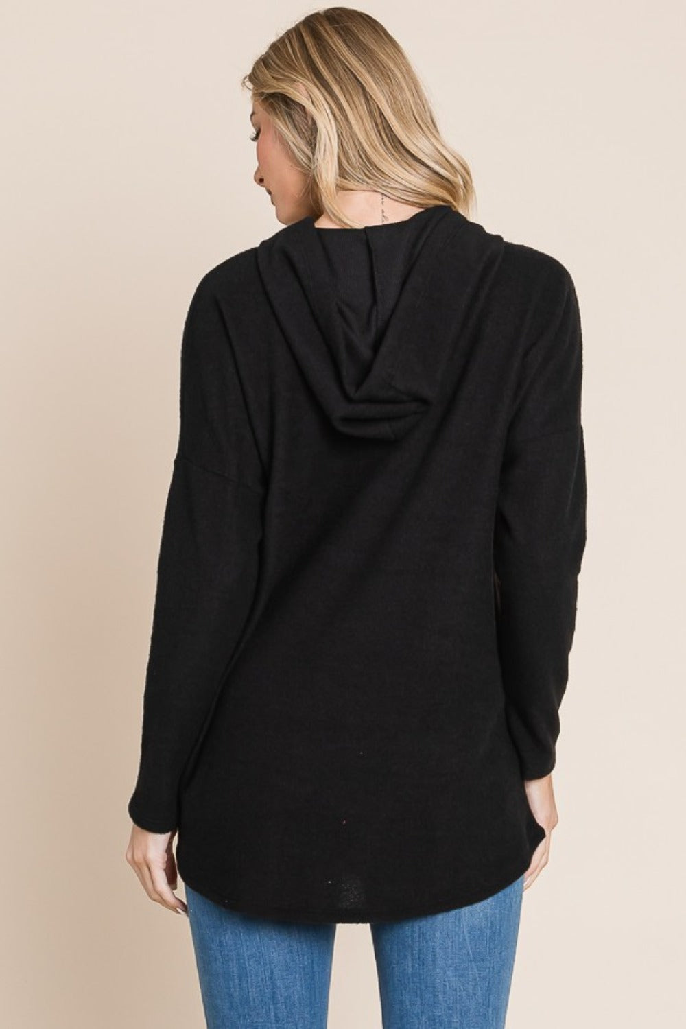 Maxct &BOMBOM Contrast Drawstring Drop Shoulder Knit Hoodie