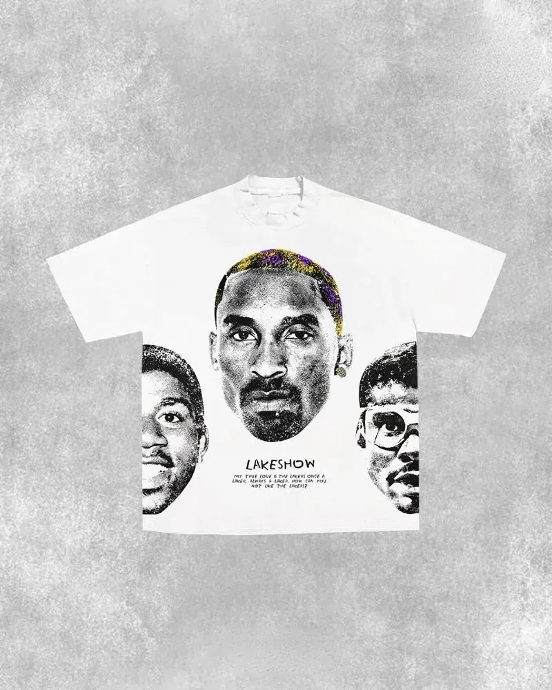 Maxct y2k Trendy Gothic Portrait Printed Letters Oversized T-shirt Men's Fashion Casual Loose Versatile Round Neck Short-Sleeved Top