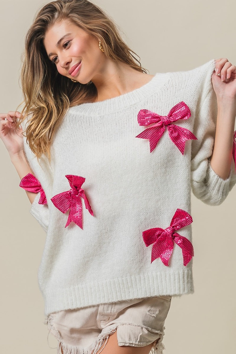 Maxct &BiBi Sequin Bow Puff Sleeve Sweater