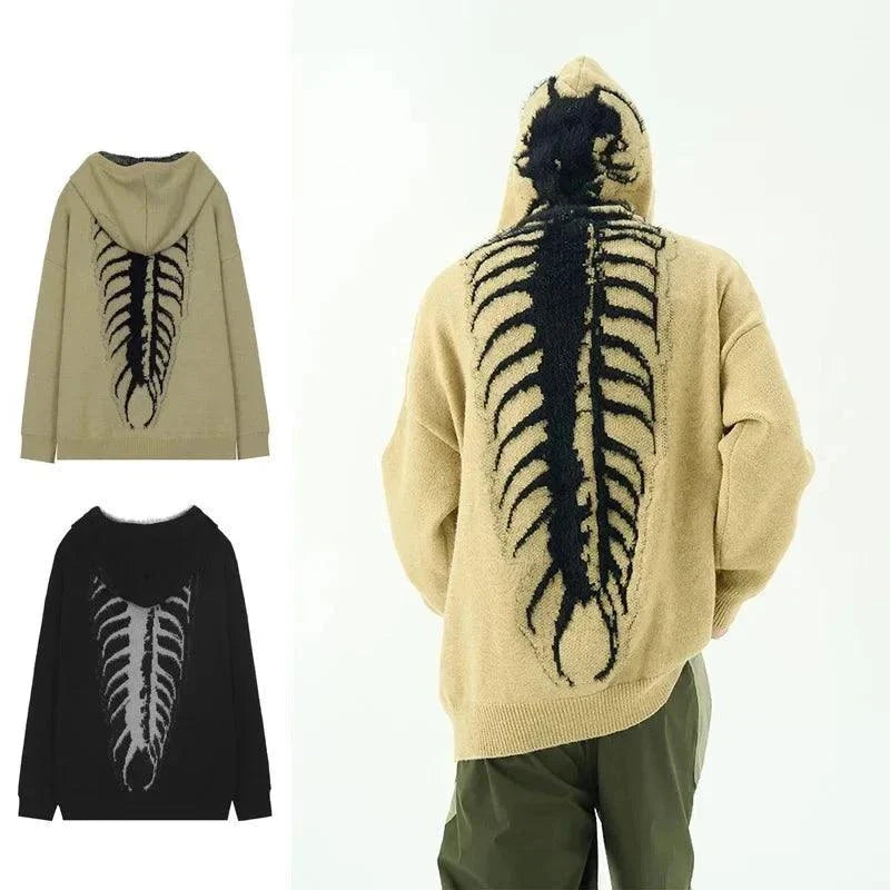Hoodie Grunge Centipede Bone Knitted American Style Unisex Maxct