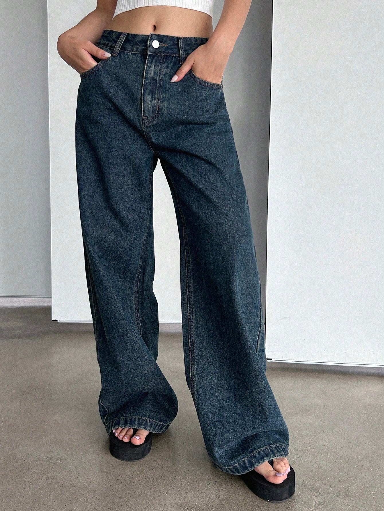 Maxct Women's Loose Fit Wide Leg Denim Pants With Pockets, Casual