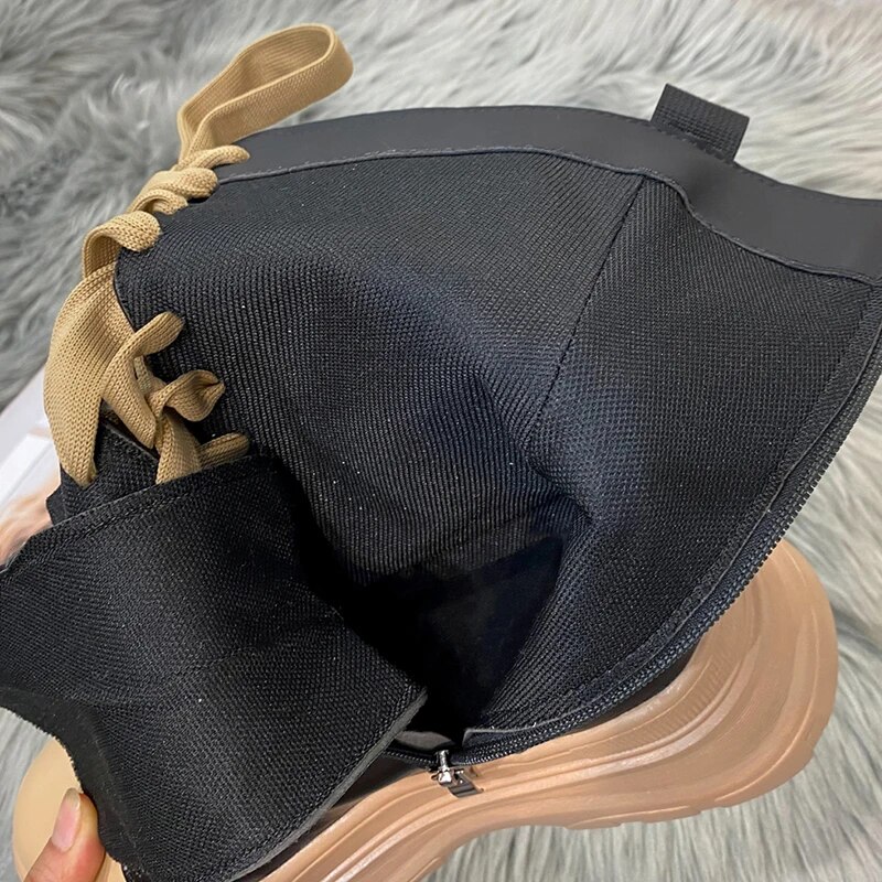Platform Boots PU Leather Mid-Calf Combat for Women