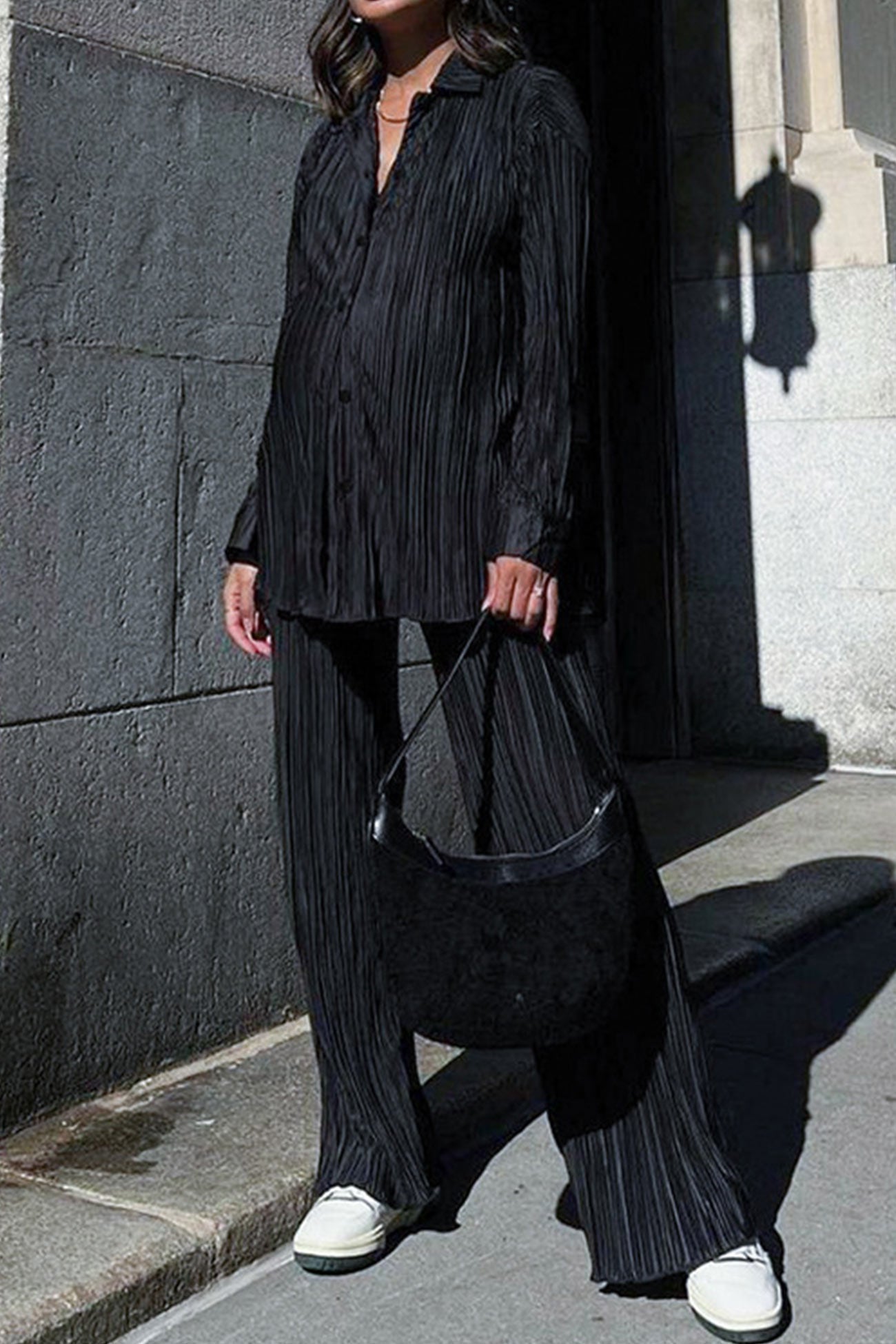 Maxct Pleated Shirt Wide Leg Pants Set - Image 8