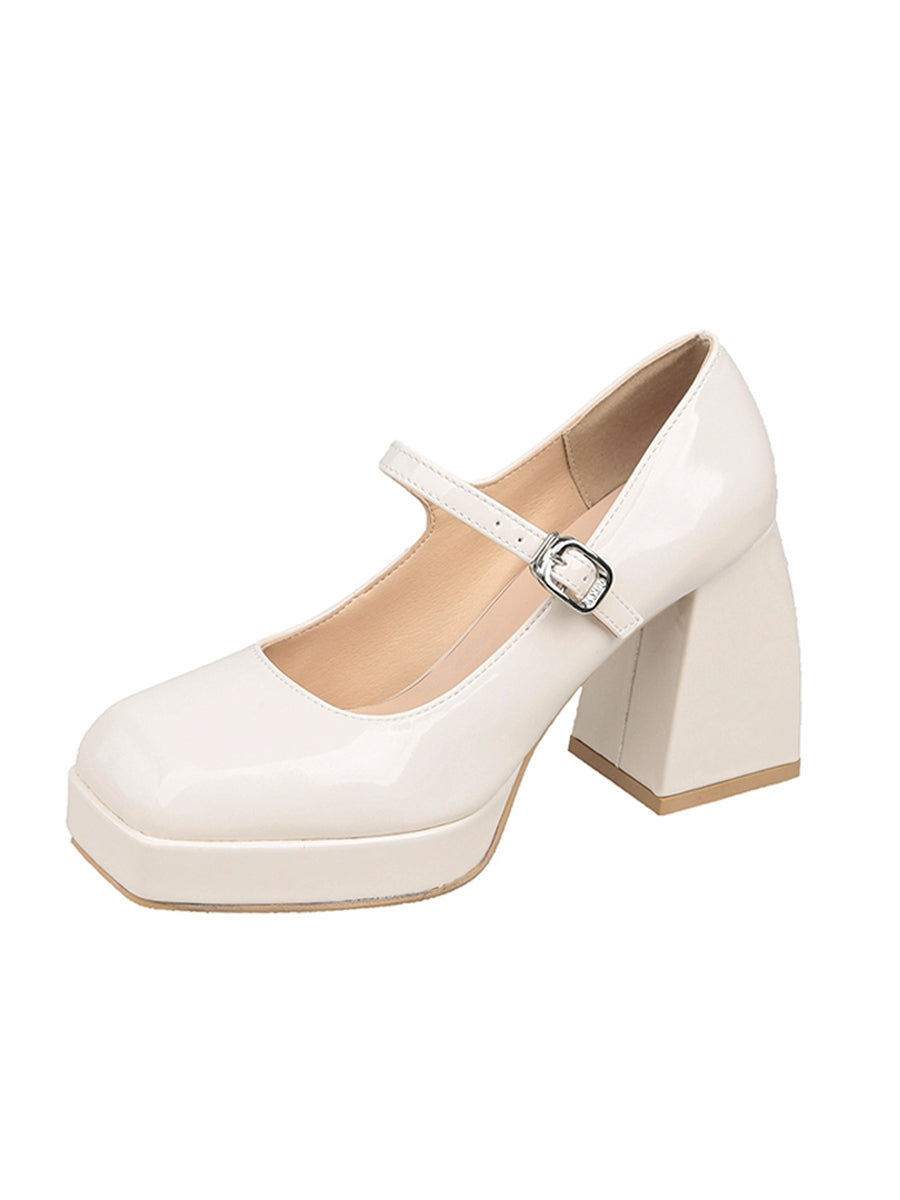 Square Toe Block Heels Mary Jane Pumps Maxct