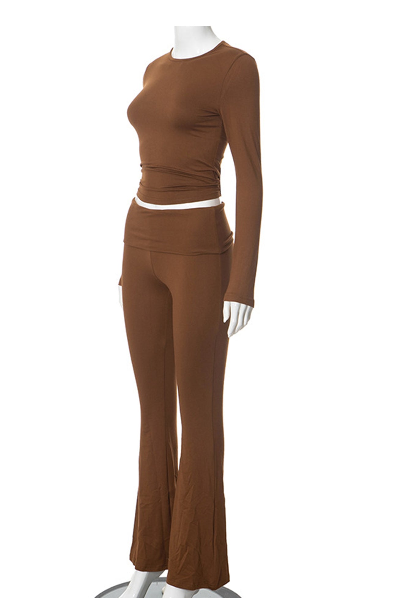 Maxct Solid Crop Top Flares Long Pants Set