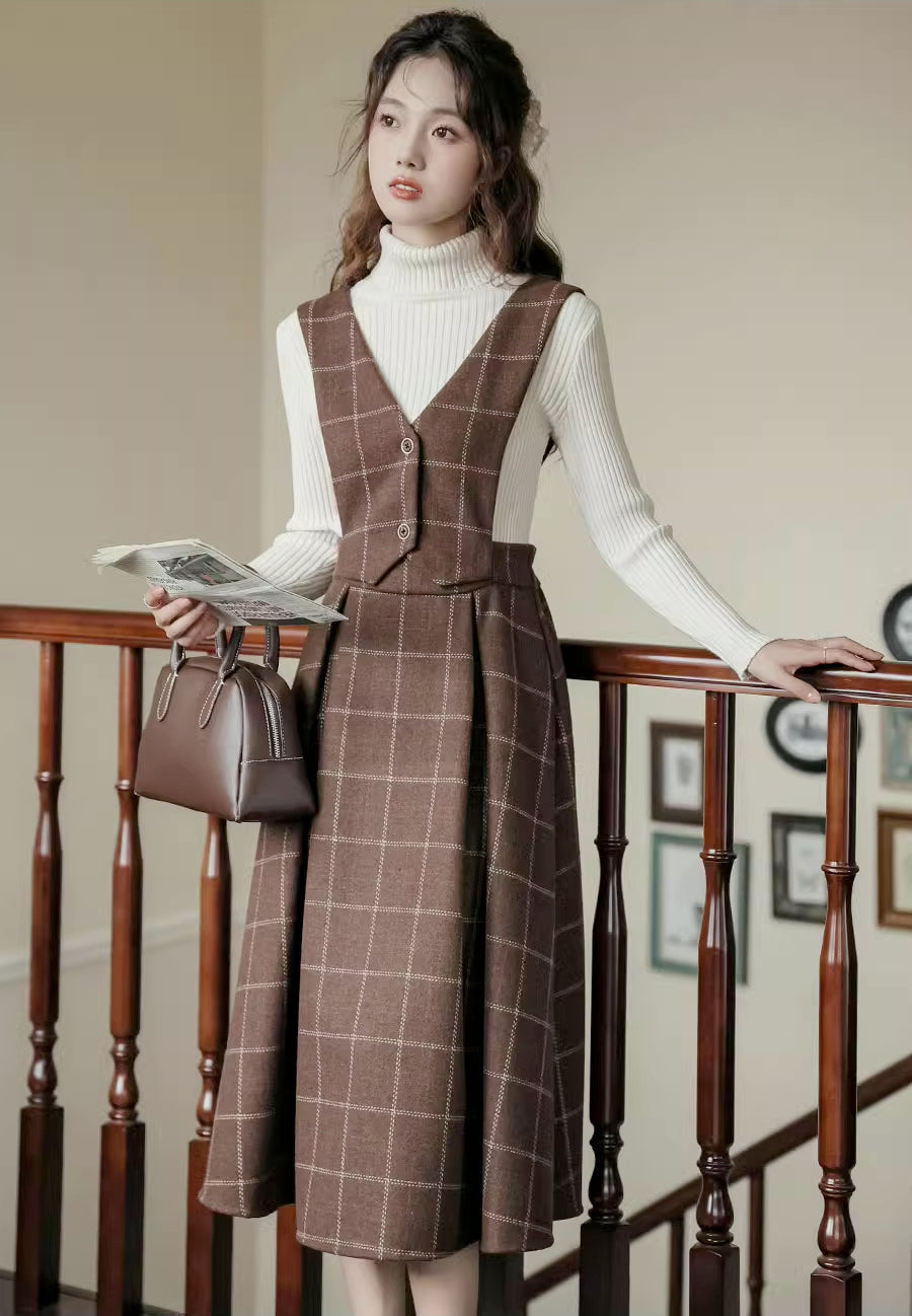 Plaid Vest Pinafore Dress Maxct