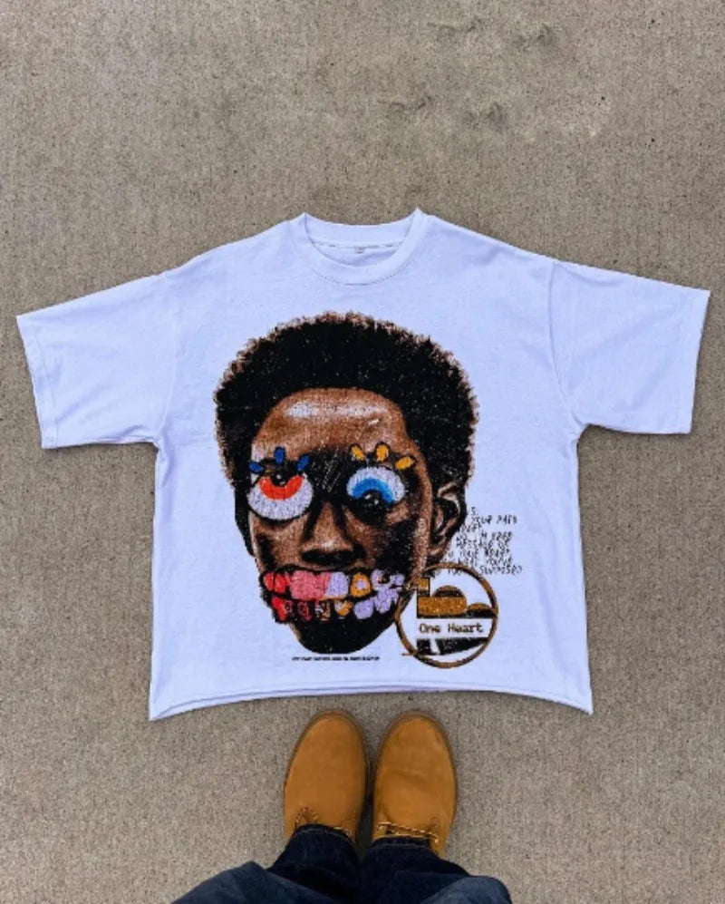 Maxct Y2k high street hip-hop trendy letter print pattern oversized T-shirt men's fashion goth loose casual versatile short-sleeved