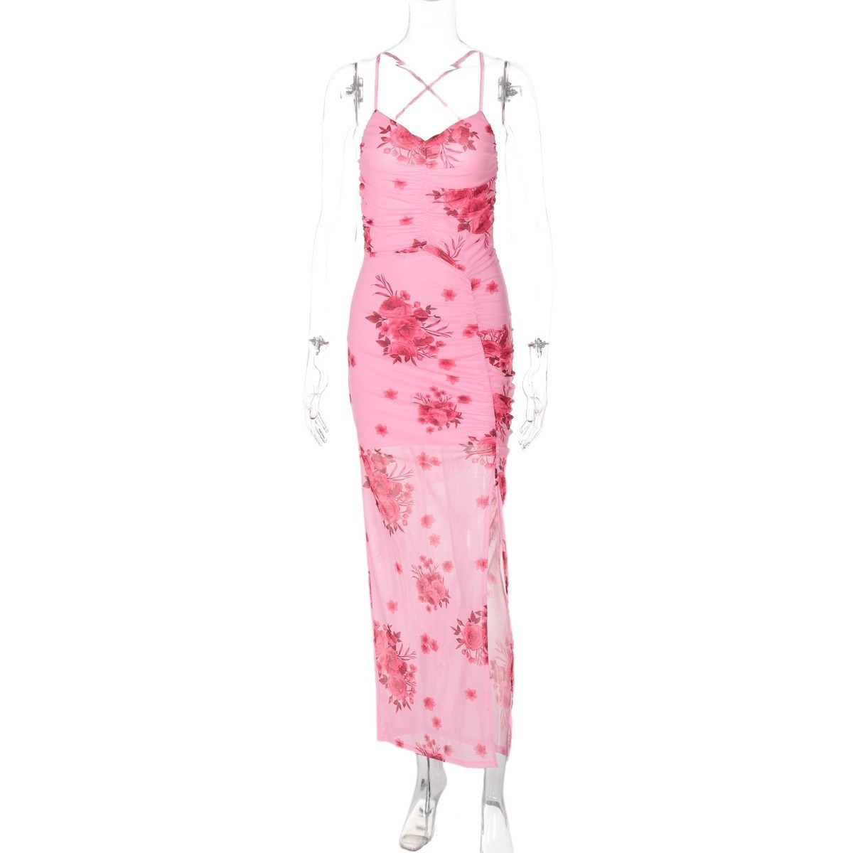Maxct fashion inspo Style Ins Women's Fashion Printed Flower Dress Sexy Halter Backless One-Step Skirt Fashion
