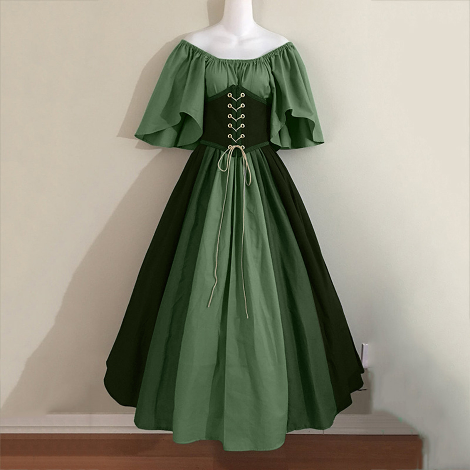Maxct costume ideas Medieval Retro Contrast Color Slim Dress Flying Sleeve Large Swing Skirt off-Shoulder Dress Women's Cos Clothing Performance