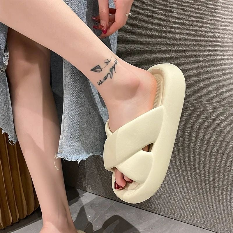 Cross Design Platform Slide Sandals for Women Maxct
