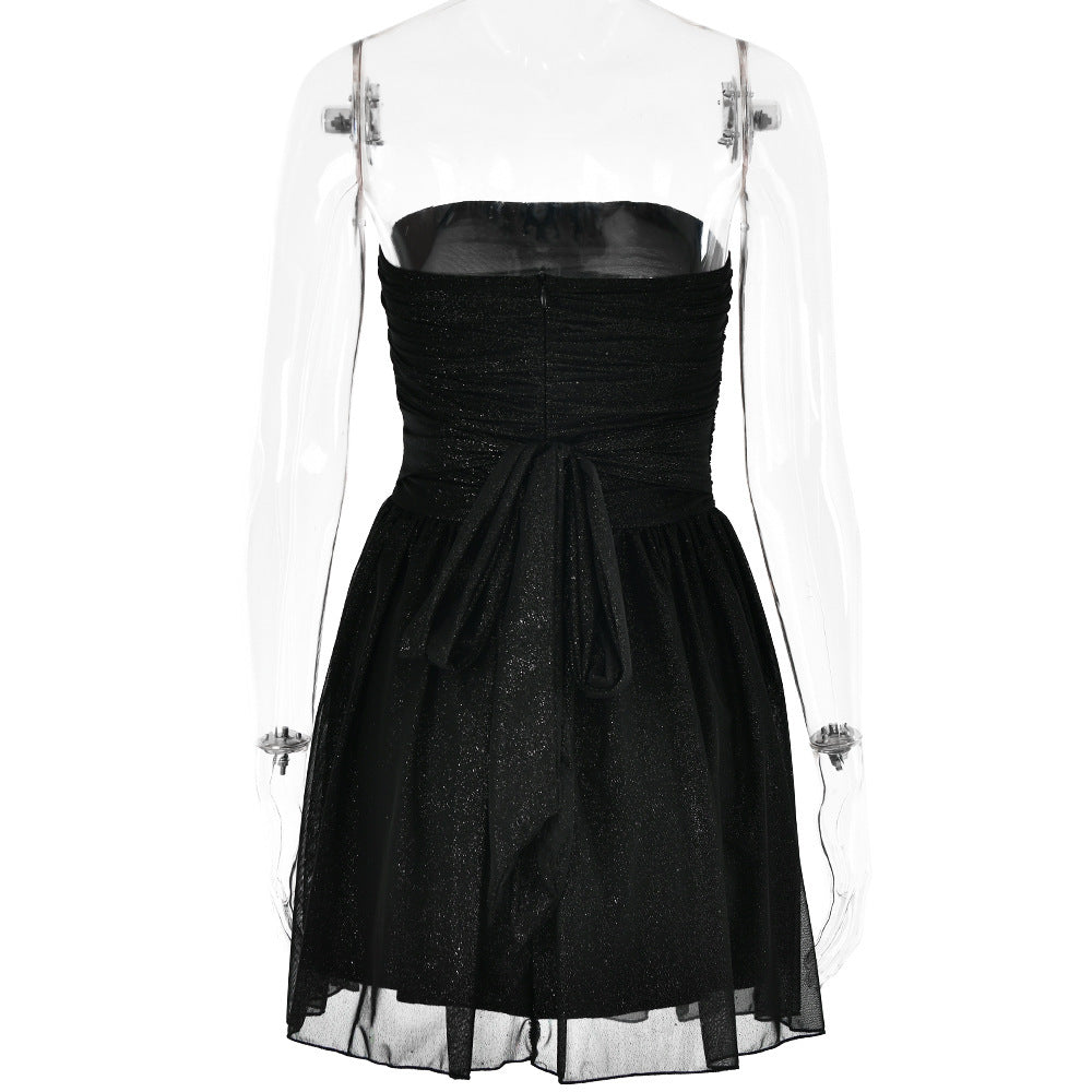Maxct homecoming dresses Hot New Dress Sexy Trendy Mesh Stitching off-Neck Tube Top Backless Short Skirt for Women