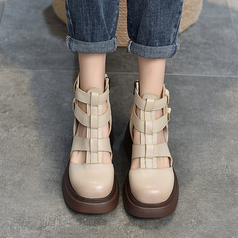 Woven Platform Gladiator Sandals with Side Zipper Maxct