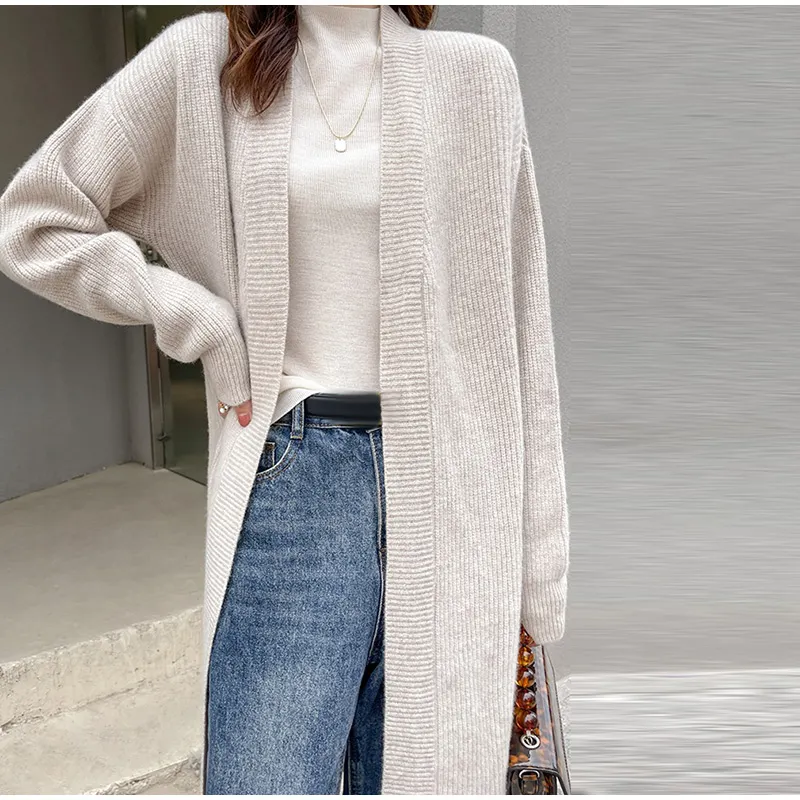 Casual Knitted Solid Long Cardigan Women Korean Loose Long Open Sweaters Female Autumn Chic Warm Simple Daily Street Tops
