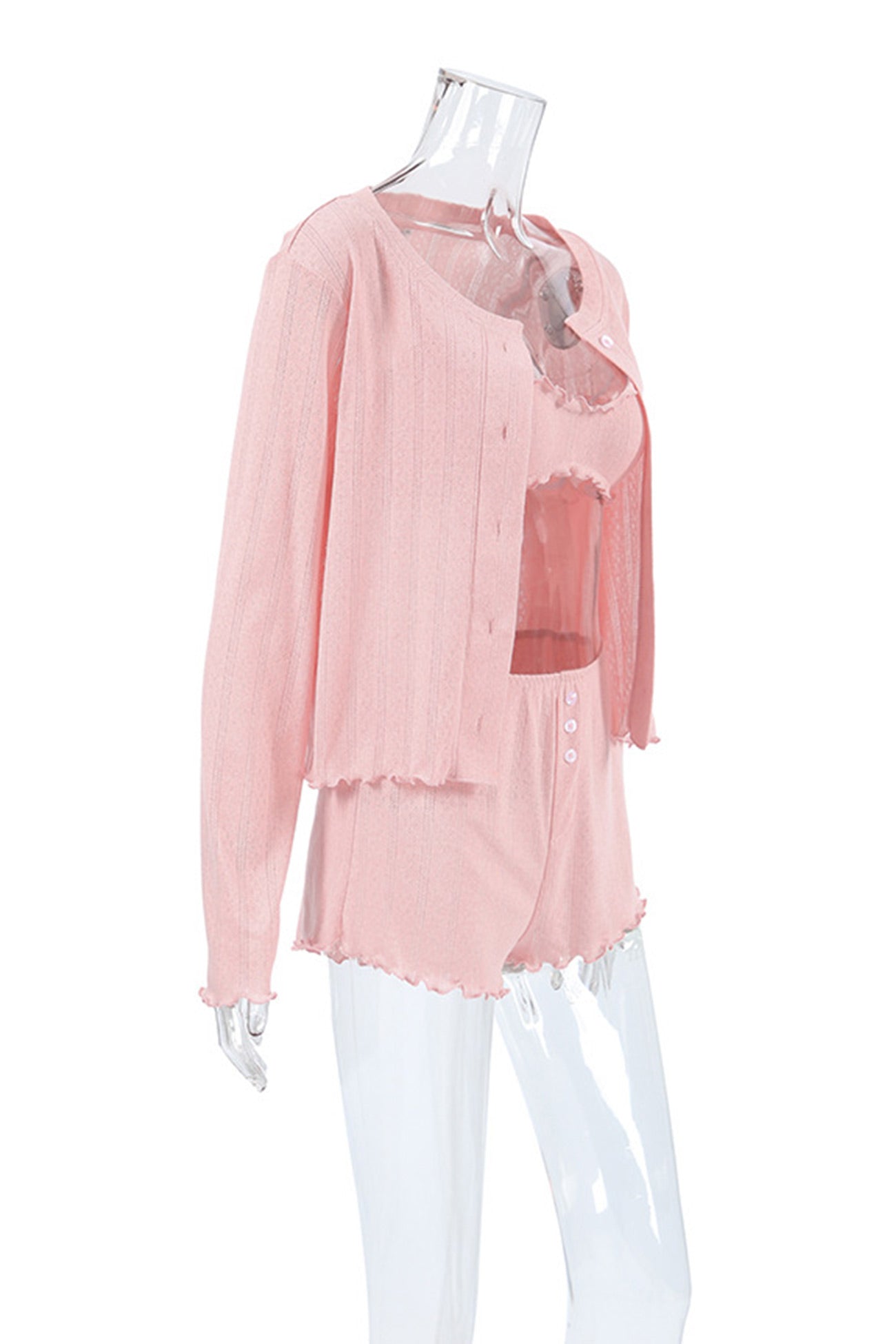 OLCooL Knitted Cardigan Vest Three-piece Shorts Set
