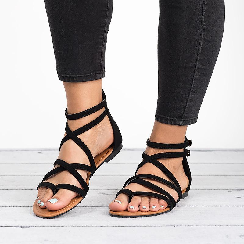 PU Leather Flat Gladiator Sandals Maxct