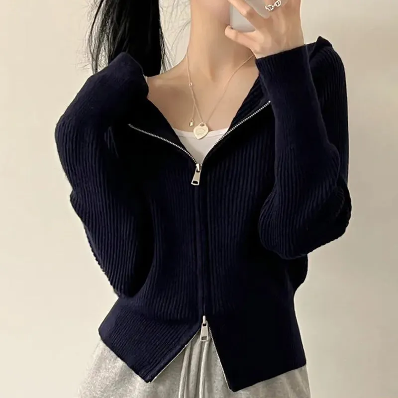 Maxct Vintage Knitted Hooded Zip Up Cardigan
