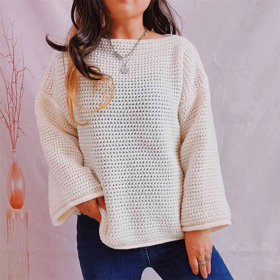 Maxct &Openwork Boat Neck Long Sleeve Sweater