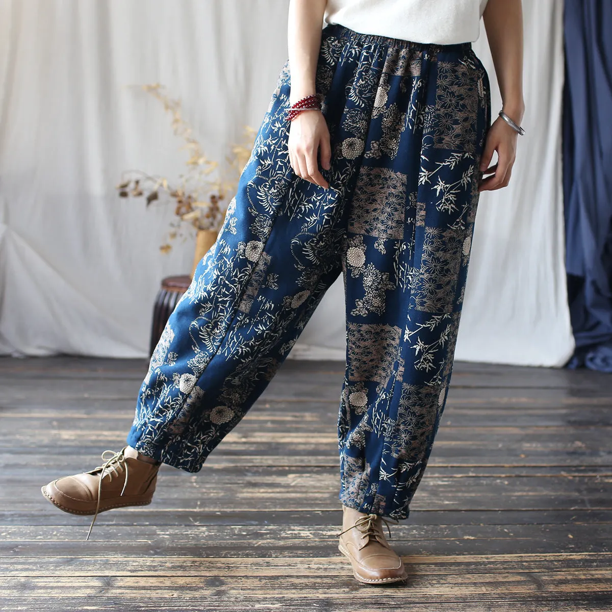 Women Autumn Winter Fleece-Lined Thickened Warm Casual Trousers