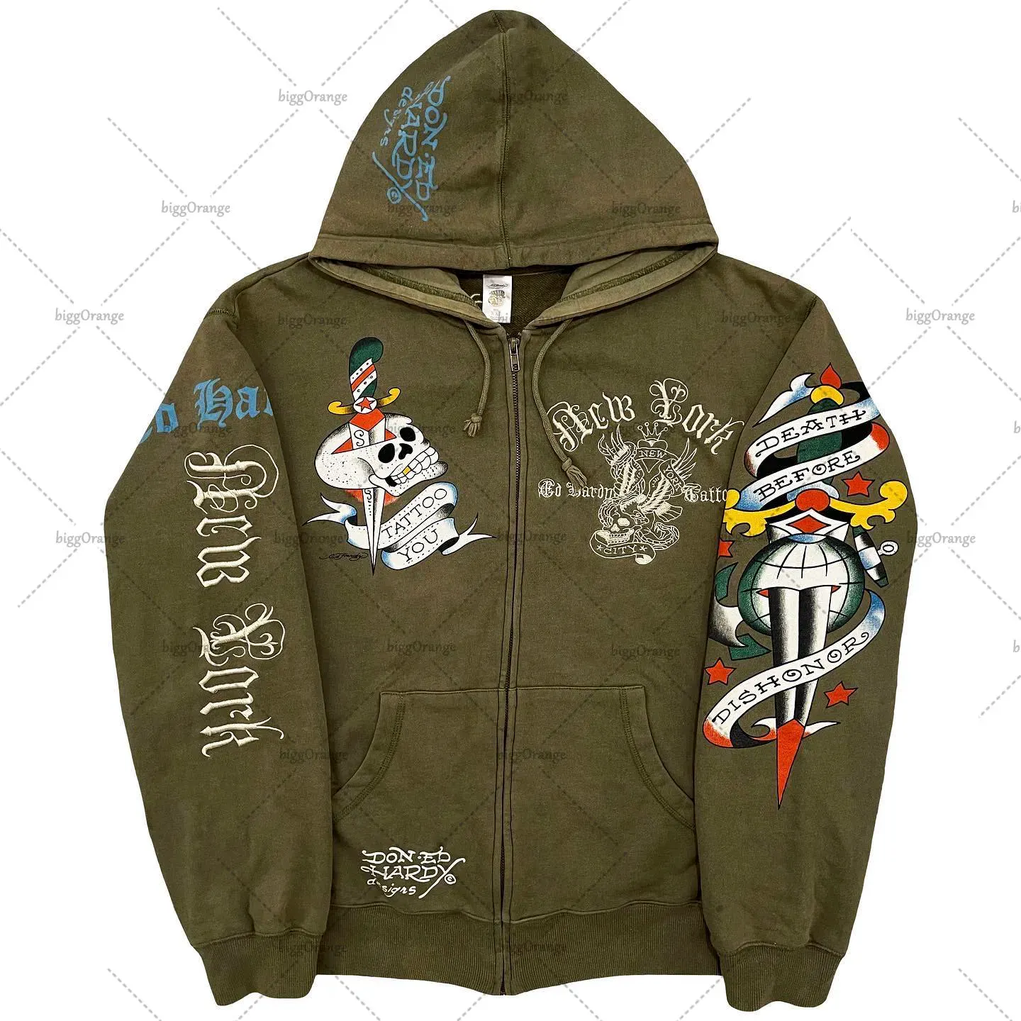 Maxct Y2K American Harajuku Retro Printed Zipper Hoodie Men New Street Pop Hip-Hop Sweatshirt Gothic Loose Punk Top Clothing Tide