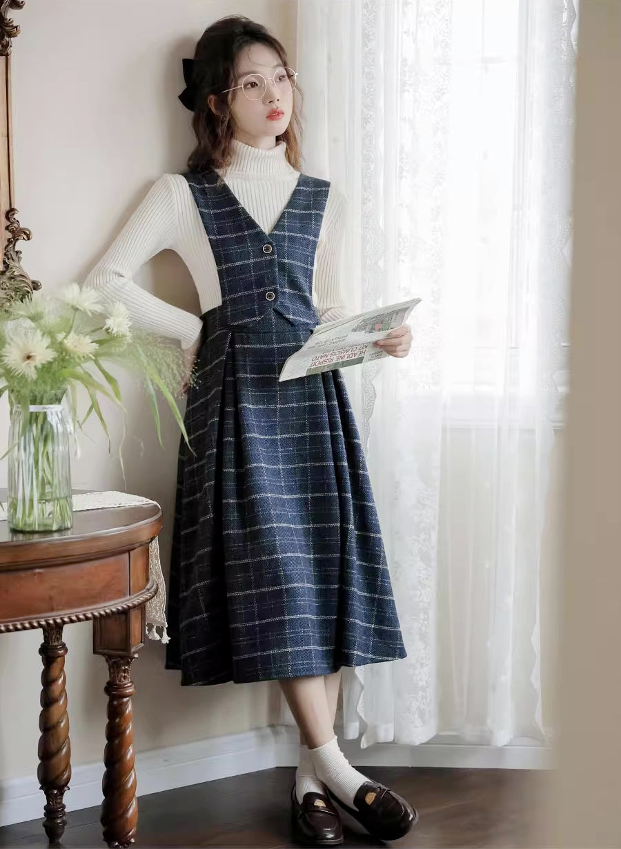 Plaid Vest Pinafore Dress Maxct