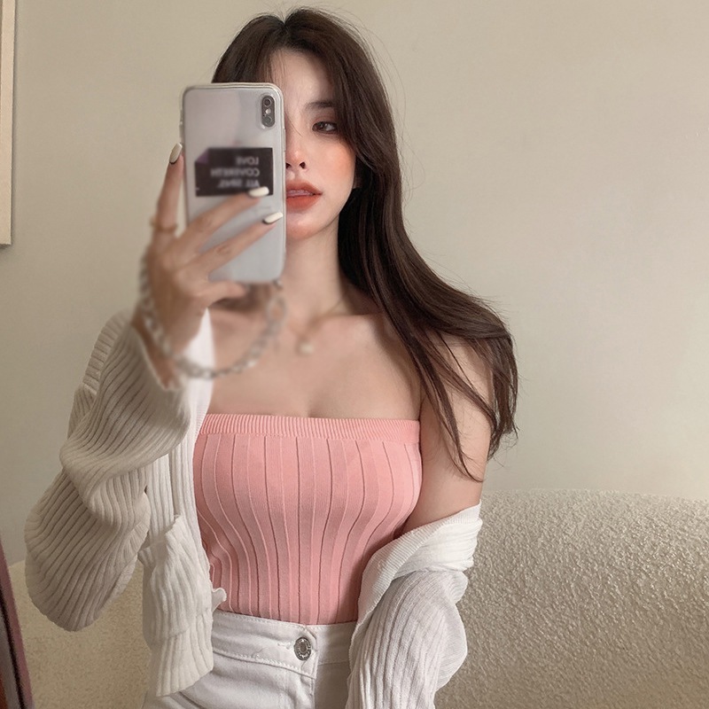 Maxct Tube Top For Women Short Sleeveless Vest Summer Solid Color Tops