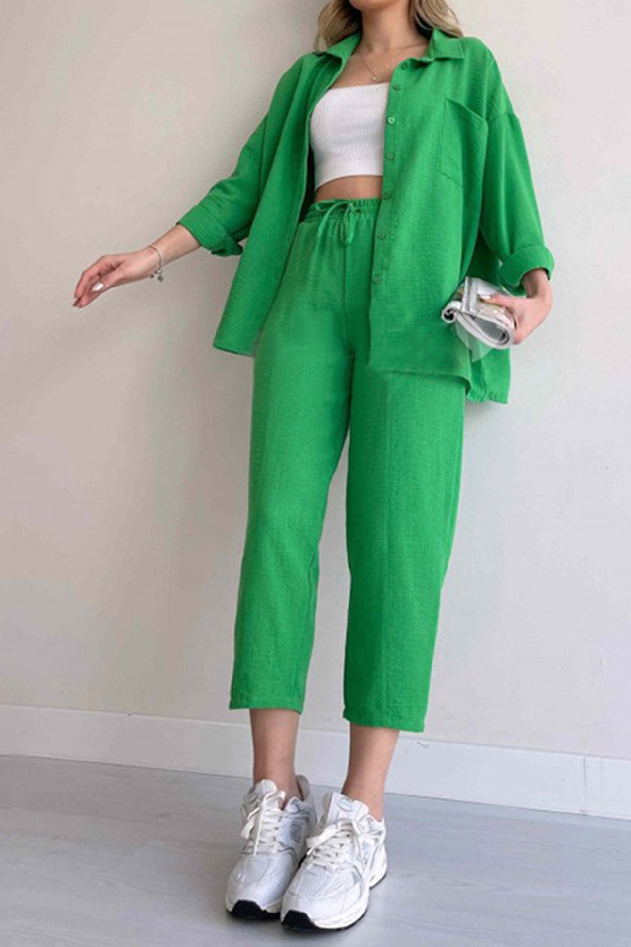 Maxct Long Sleeve Solid Color Shirt Long Pants Set - Image 31