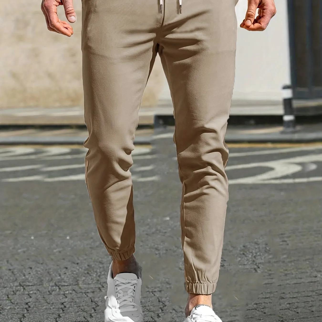 Maxct  Slim Pockets Classic  Trousers, Men's Casual Solid Color Lace-up Pants For Spring And Autumn