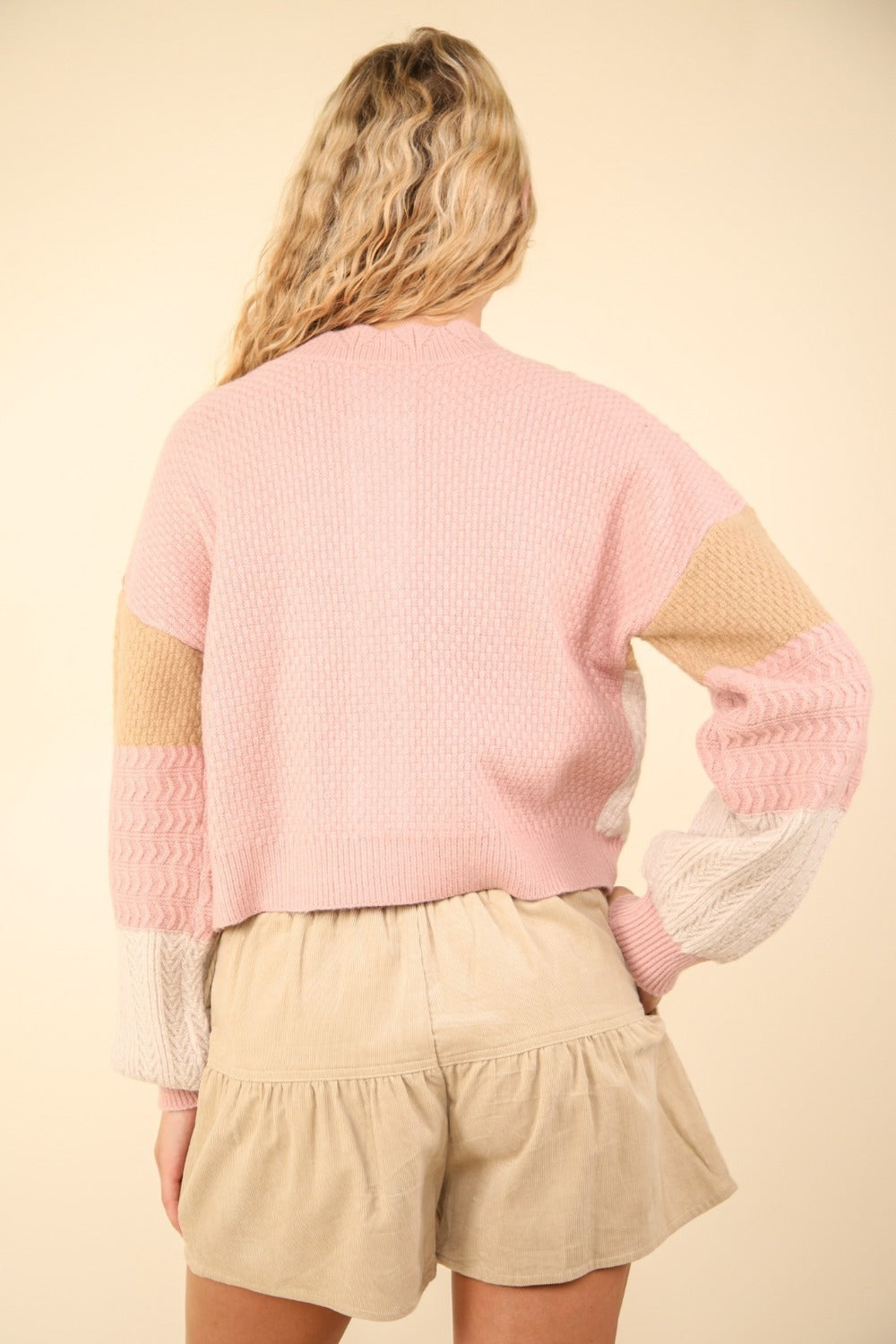 Maxct &VERY J Color Block Button Down Textured Sweater Cardigan