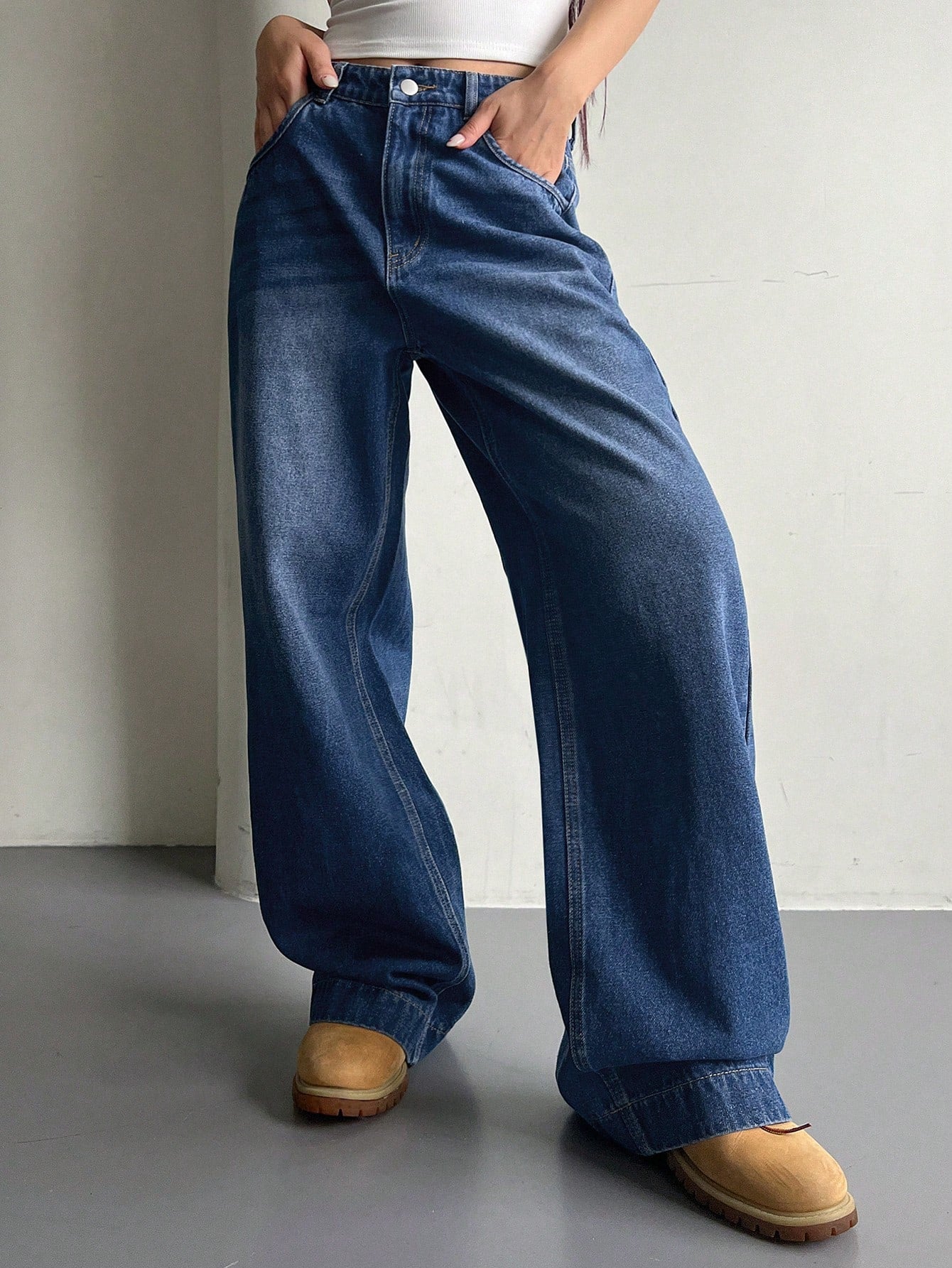 Maxct Women's Casual Wide Leg Denim Pants For Daily Wear Or Travel, With Pockets