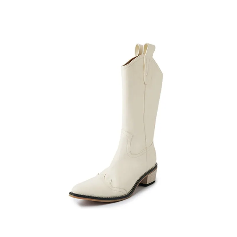 Womens Western Boots Mid Calf Cowboy Boots- Black/Beige/Brown Cowgirl Boots Maxct