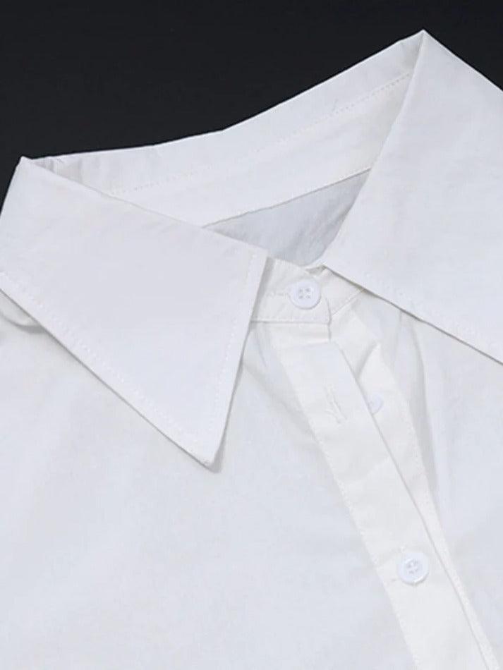 Maxct-Shirt Neck Irregular Hem Long Sleeve Blouse