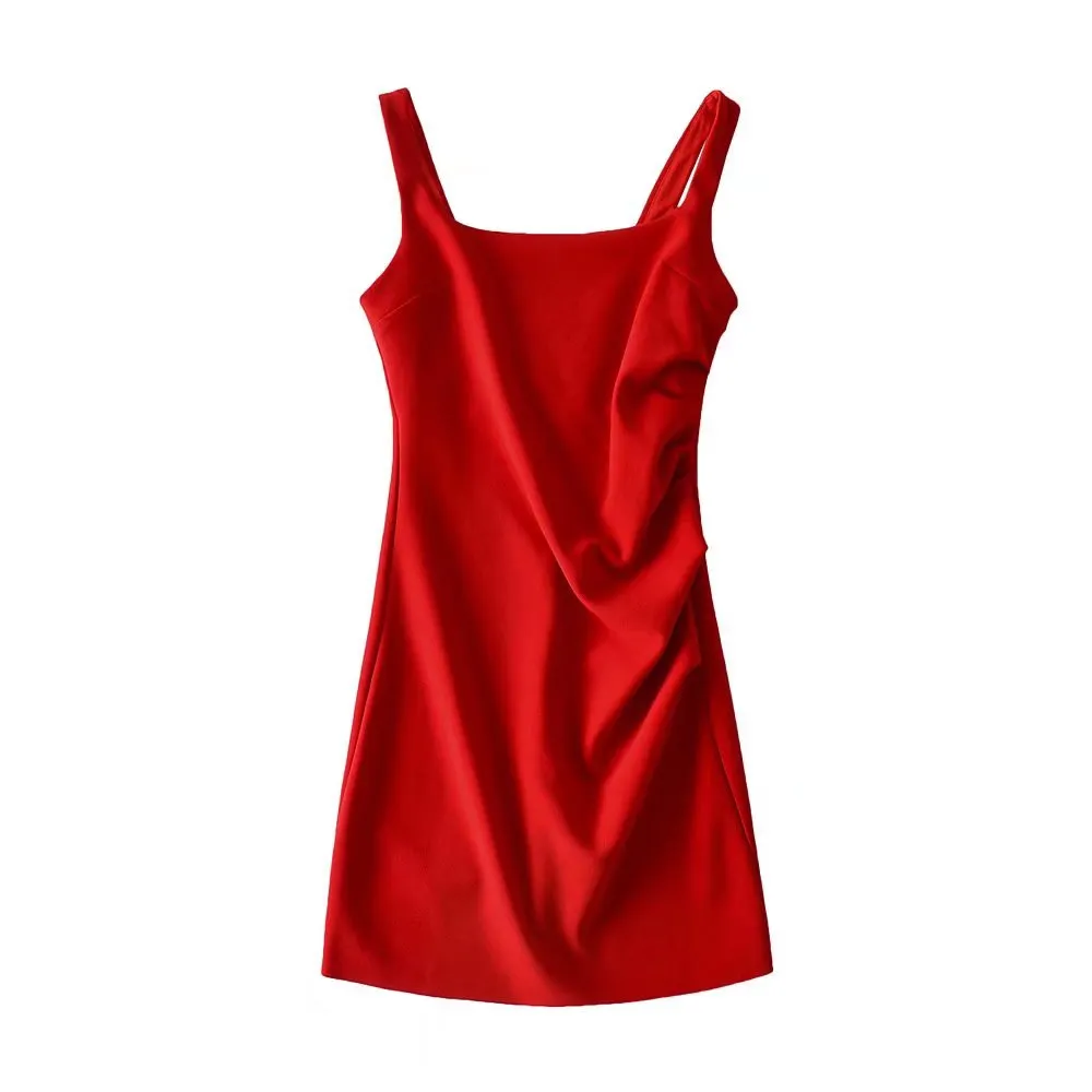 Maxct Maxct New Pleated Vest Dress Summer Women's Solid Color Square Collar Sleeveless Hip Skirt