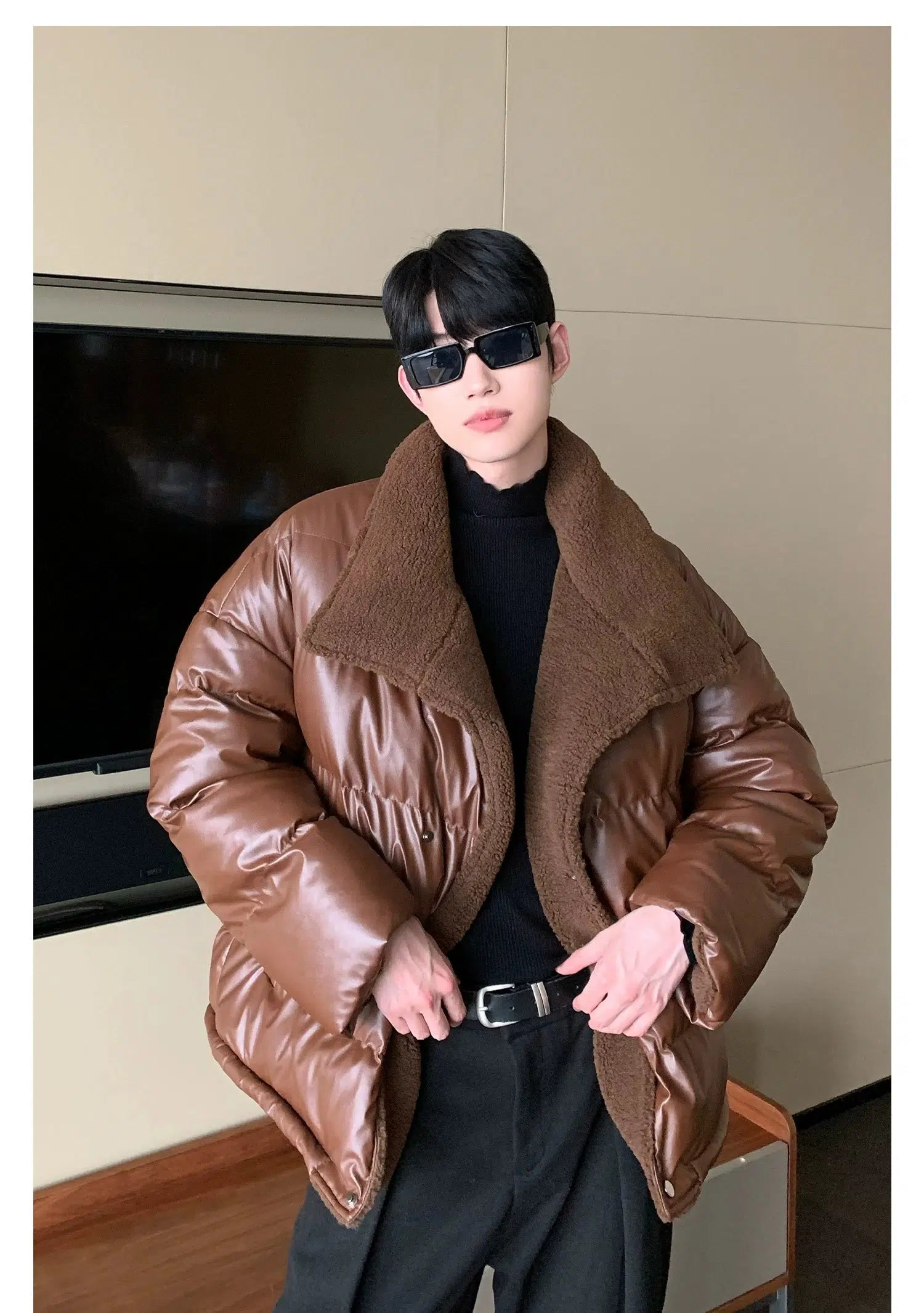 Maxct Lamb Velvet Puffer Leather Jacket